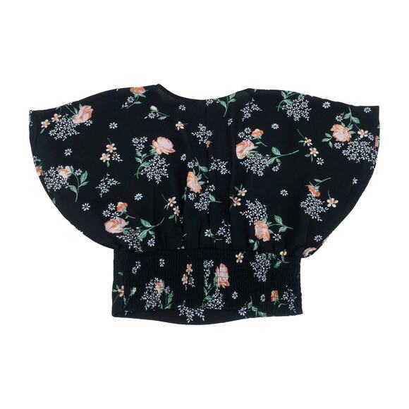 Living Doll LA Black Floral Surplice Blouse Small Flutter Sleeves - Picture 10 of 12
